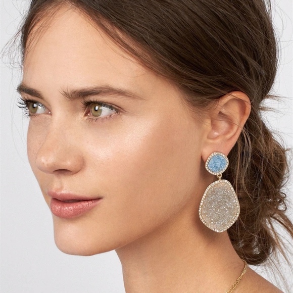 Elegant Cluster Two Tone Druzy Baby Blue Earrings - Picture 3 of 7